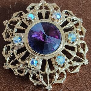 Vintage-Inspired Gold and Purple Brooch